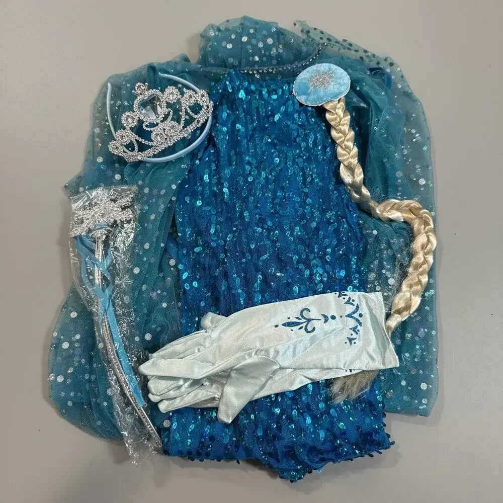 Jerris Apparel Elsa Frozen Costume Set Sz 110 US (4/5) 5-Piece Dress-Up Lot New
